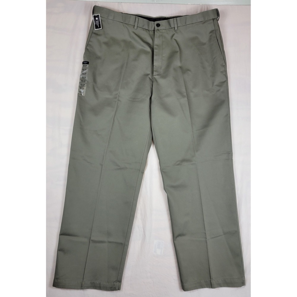 Haggar Mens W2W No Iron Khaki Pants 42x30 Olive Green Classic Fit Cotton New